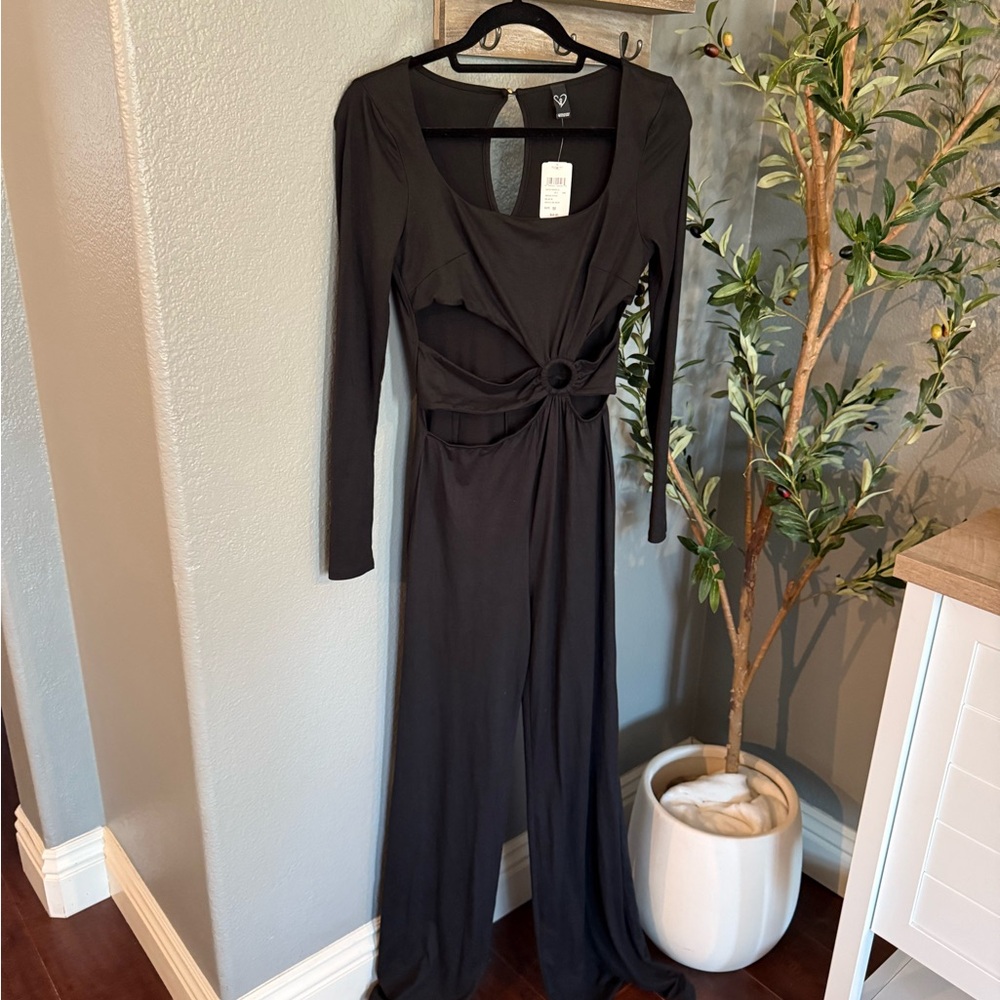 Windsor Black Long Sleeve Jumpsuit With Cutouts